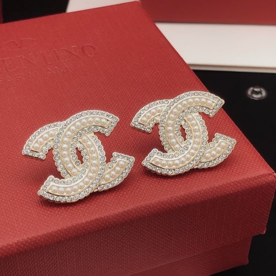 Chanel Rice Bead Diamond Inlaid Stud Earrings