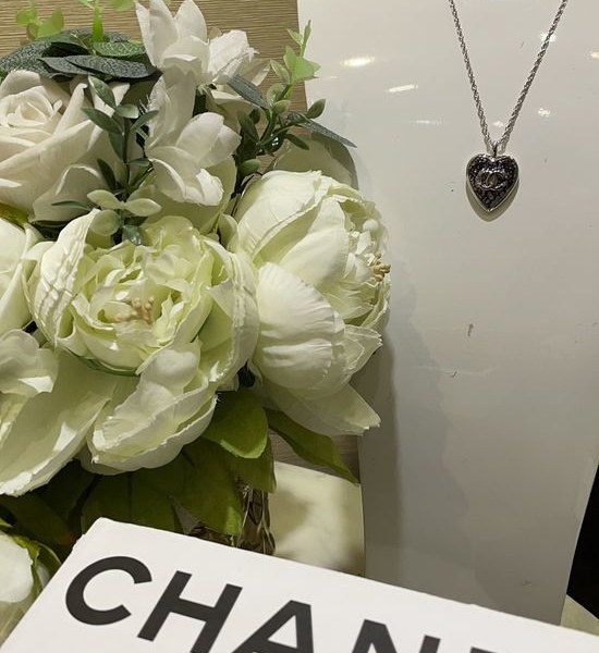 Chanel Silver Lace Glaze Heart Shape Necklace
