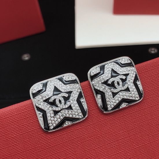 Chanel Square Star Enamel Stud Earrings