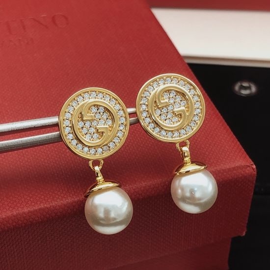 Gucci Round Rhinestone Pearl Drop Earrings
