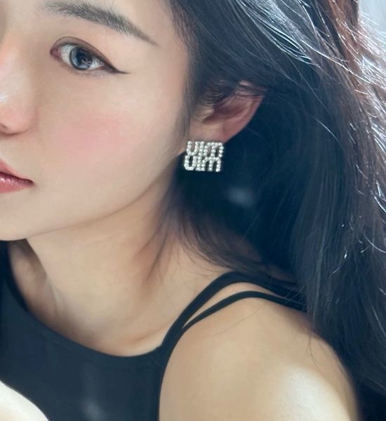 Miu Miu Letter Rhinestone Decor Stud Earrings Sparkling