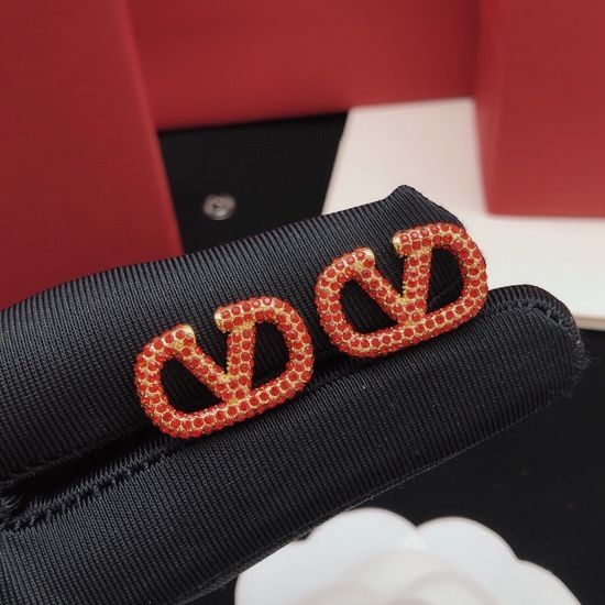 Valentino V-Shaped Red Rhinestone Stud Earrings