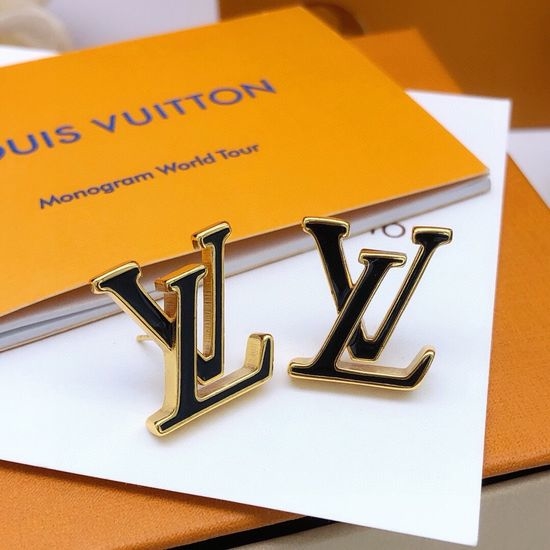 Louis Vuitton LV Black Enamel Stud Earrings