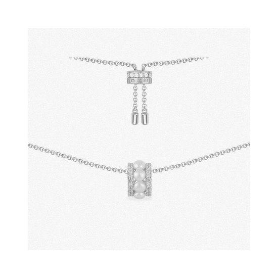 Apm monaco Double Circle Pearl Pendant Adjustable Necklace