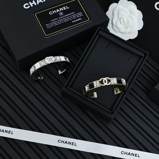 Chanel Enamel Checkered Diamond Bangle