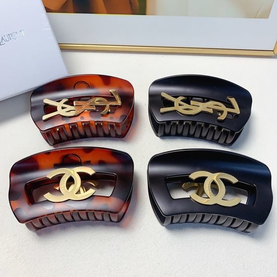 Yves Saint Laurent YSL Titanium Steel Logo Hair Claw Clip