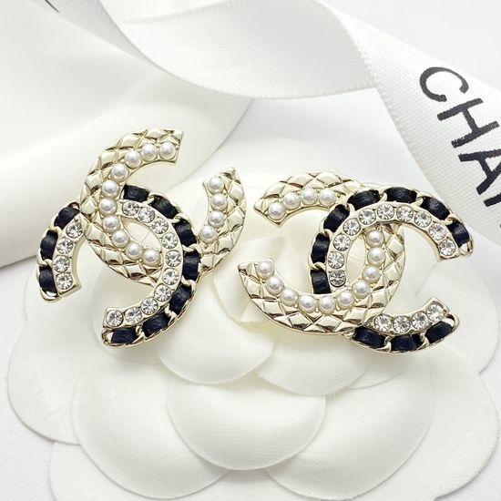 Chanel Leather Rhinestone Pearl Earrings