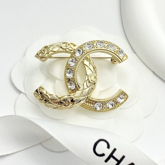 Chanel Quilted Rhinestone Double C Lapel Pin