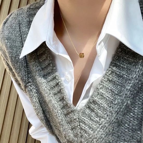 Chanel Square Pendant Necklace Elegant French Style