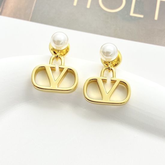 Valentino Pearl V-shaped Pendant Delicate Earrings