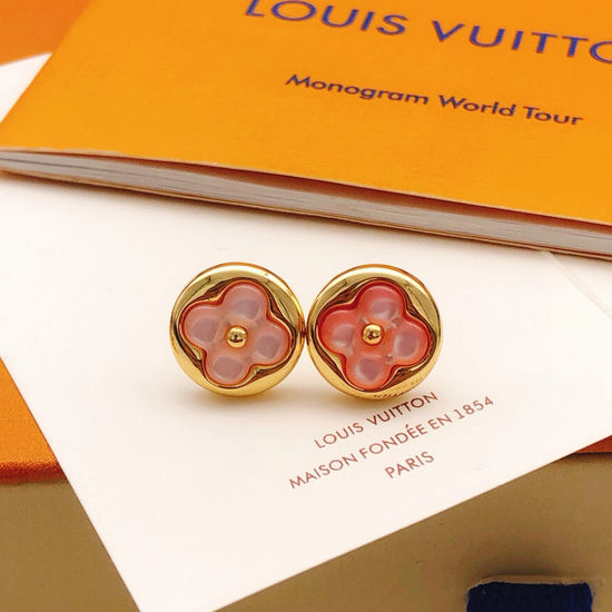 Louis Vuitton LV Pink Flower Stud Earrings Brass Material