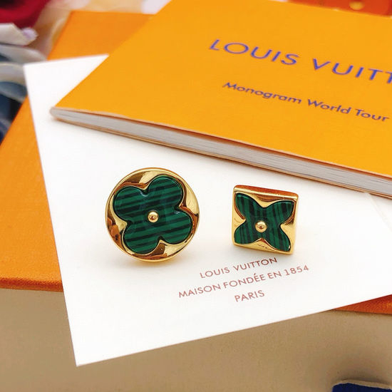 Louis Vuitton LV Green Mother of Pearl Earrings Brass Material
