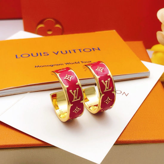 Louis Vuitton LV Red Round Ear Hooks Brass Material