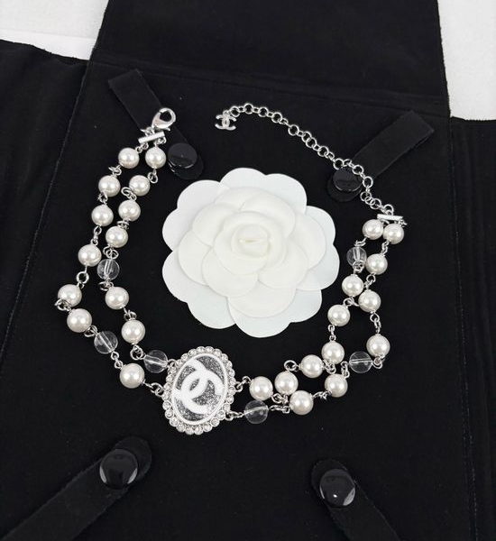 Chanel Oval Double Layer Pearl Choker Necklace