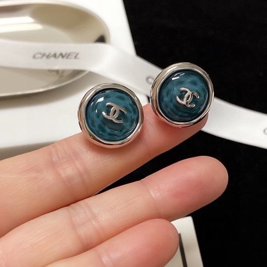 Chanel Sea Blue Stud Earrings Delicate Classic Versatile Jewelry