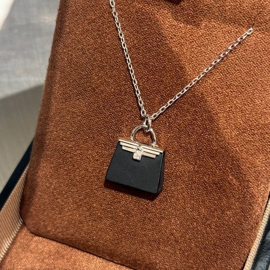 Hermes Sterling Silver Bag Shaped Pendant Necklace