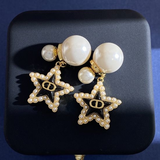 Christian Dior CD Pearl Star Dangle Stud Earrings