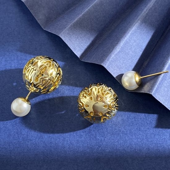 Christian Dior CD Hollow Ball Pearl Front-back Earrings