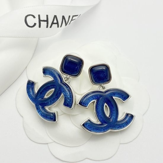 Chanel Denim Blue Square Earrings With Metal Accents