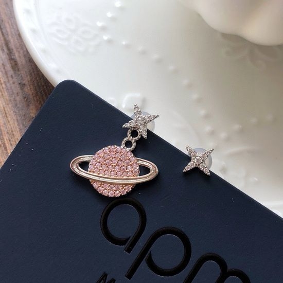 Apm monaco Gold Pink Planet Stud Earrings