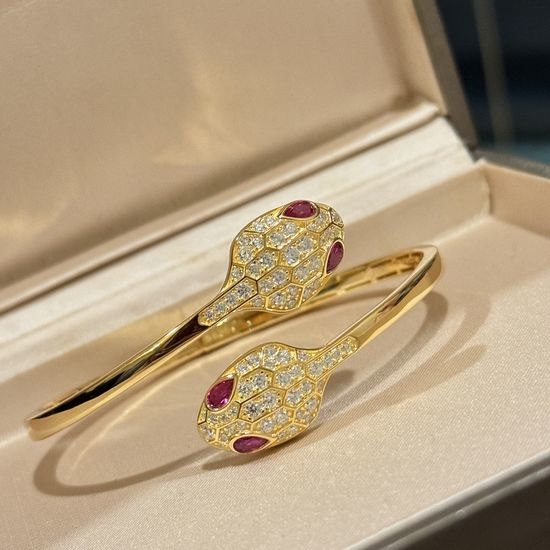 Bottega Veneta BV Silver Ruby Double Snake Bangle