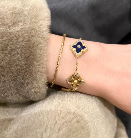 Van Cleef & Arpels VCA Blue Enamel Reversible Flower Bracelet