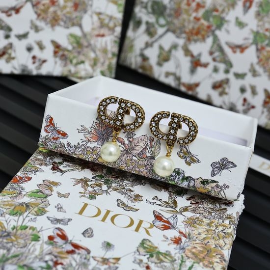 Christian Dior CD Vintage Full Diamond Letter Stud Earrings