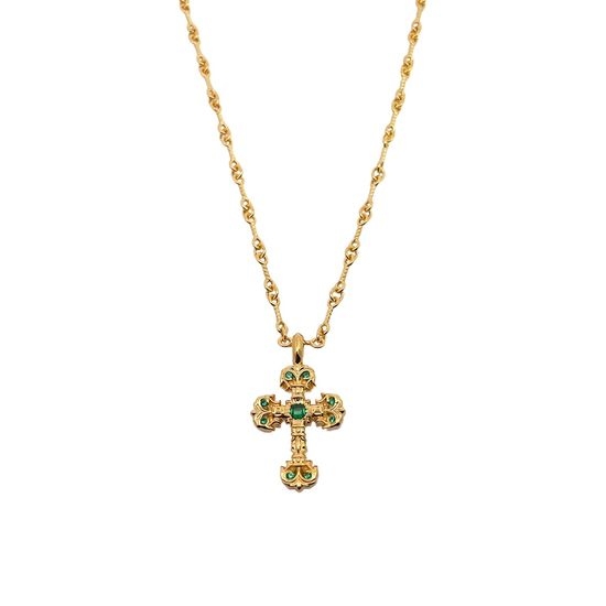 Chrome Hearts Green Stone Inlaid Cross Pendant Chain
