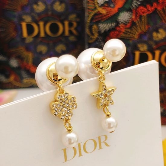 Christian Dior CD Four Leaf Clover Star Tassel Stud Earrings