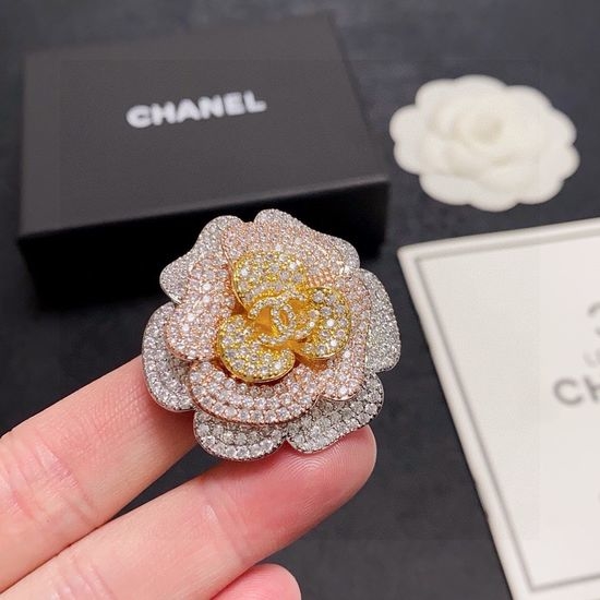Chanel Colorful Diamond Camellia Decor Brooch
