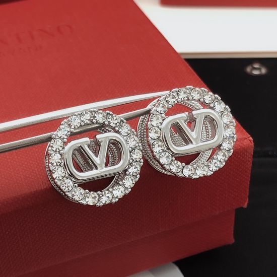 Valentino Round Diamond Inlaid Earrings Brass