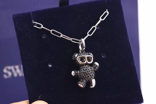 Swarovski Sparkling Black Teddy Bear Pendant Necklace