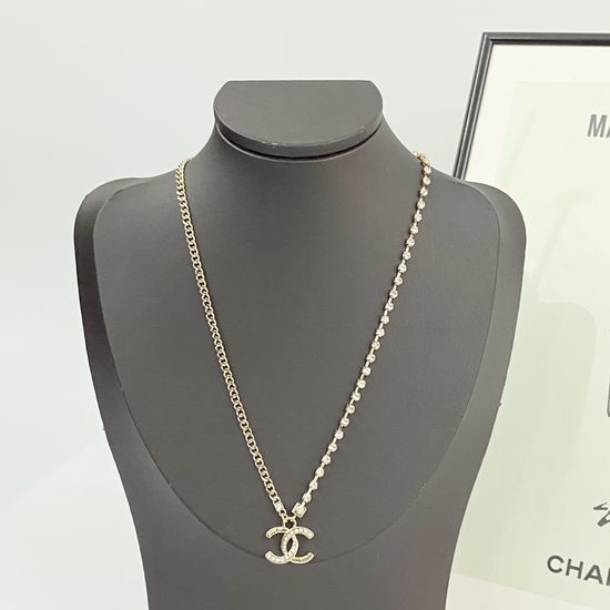 Chanel Two-Tone Chain Rhinestone Pendant Necklace
