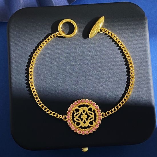 Loewe Pink Diamond Hollow Disc Pendant Bracelet