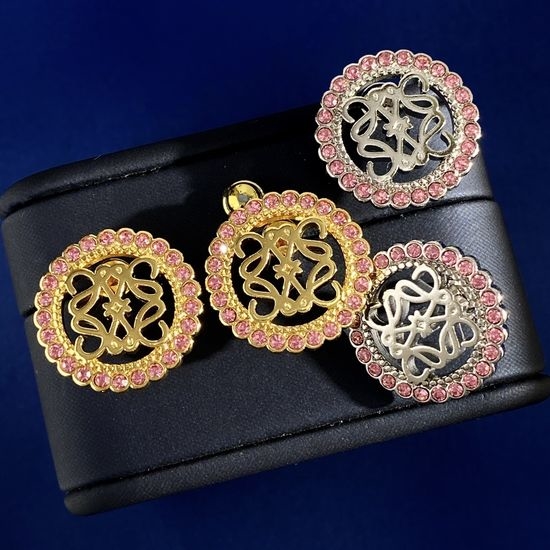 Loewe Pink Diamond Hollow Disc Stud Earrings