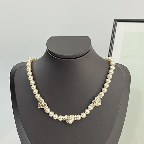 Chanel Pearl Heart Choker Necklace