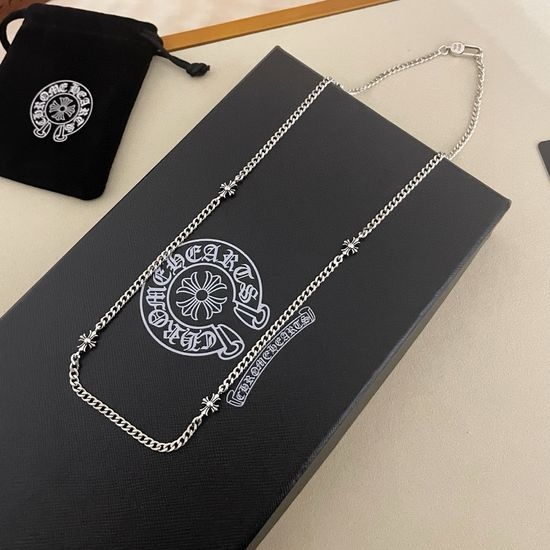 Chrome Hearts Vintage Engraved Cross Side Chain Necklace