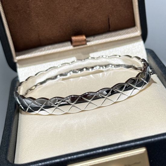 Chanel Classic Quilted Sterling Silver Bangle