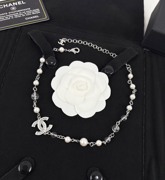 Chanel White Enamel Pearl Beaded Necklace