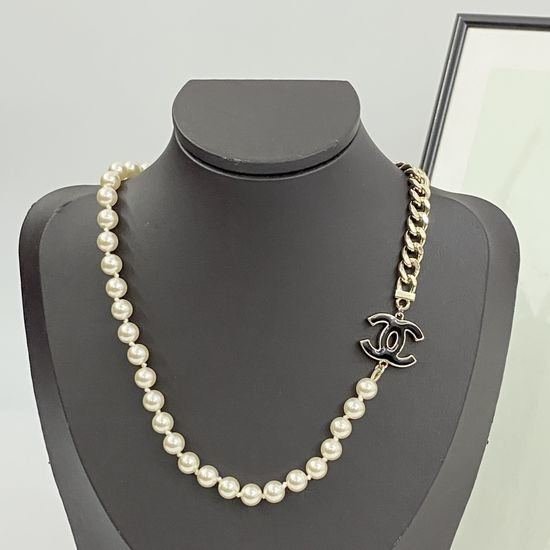 Chanel Half Chain Pearl Double C Necklace