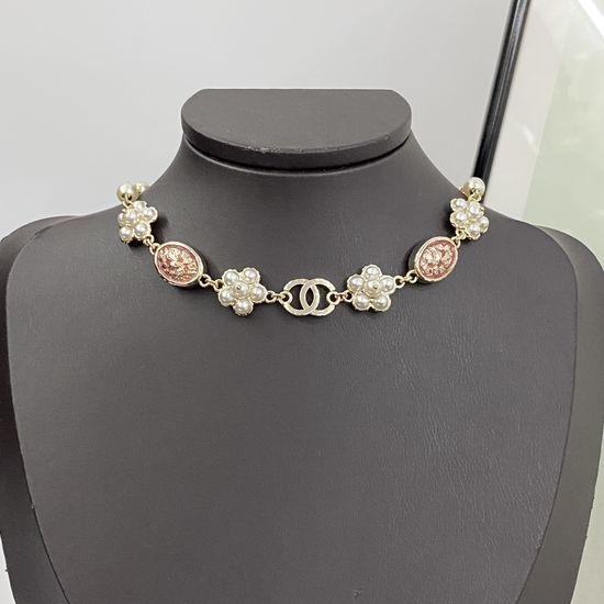 Chanel Floral Pearl Gem Chain Necklace