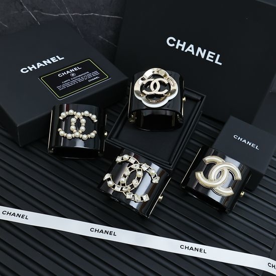 Chanel Acrylic Hollow Wide Cuff Bangle