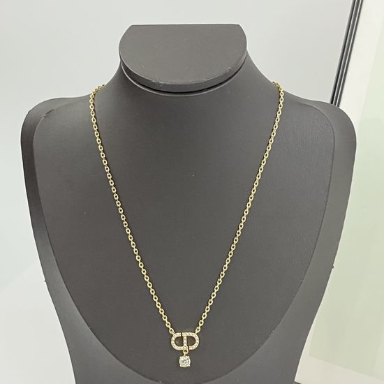 Christian Dior CD Crystal Pendant Dainty Necklace Shiny Jewelry