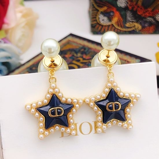 Christian Dior CD Star Design Brass Material Stud Earrings