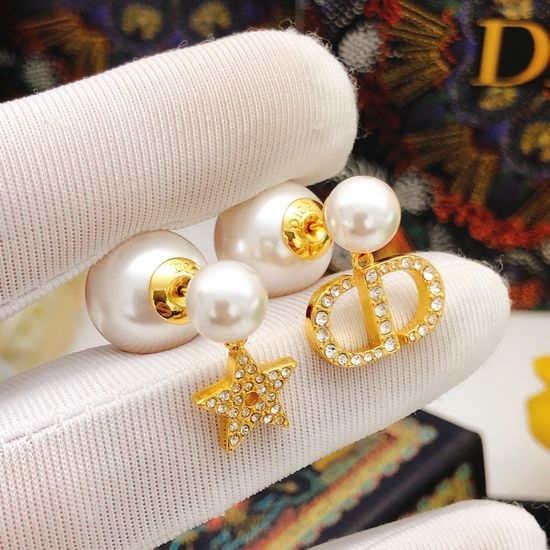 Christian Dior CD Star Shape Brass Stud Earrings