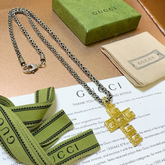 Gucci Vintage Silver Cross Pendant Necklace