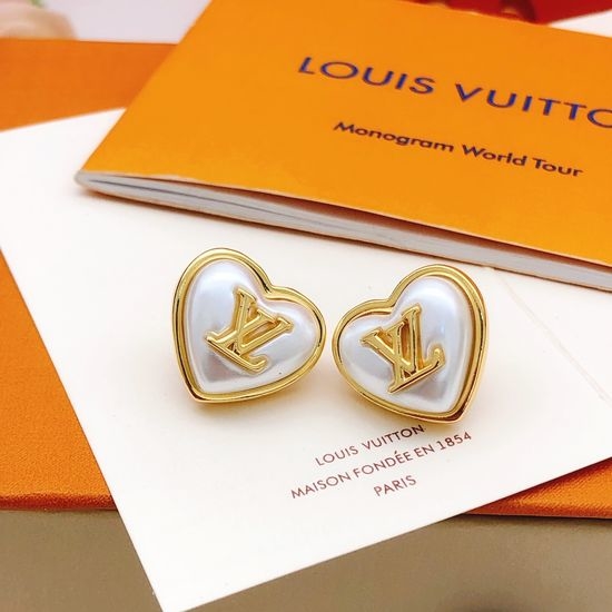 Louis Vuitton LV Heart Shape Delicate Brass Stud Earrings