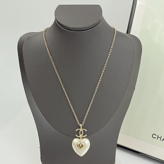 Chanel Milky White Double C Heart Necklace