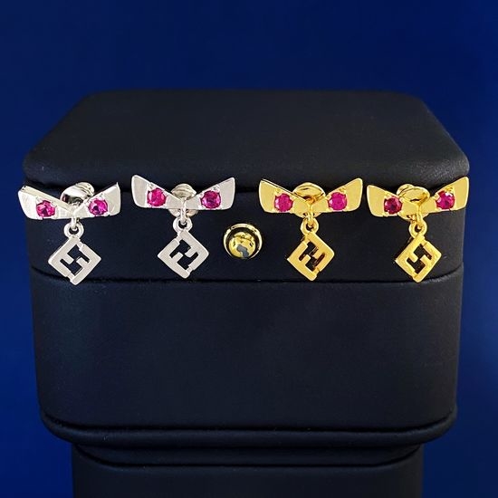 Fendi Rhinestone Cat Eye Brass Triangle Stud Earrings Two Tone