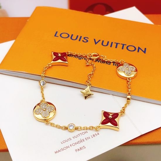 Louis Vuitton LV Gold Red Mother of Pearl Bracelet